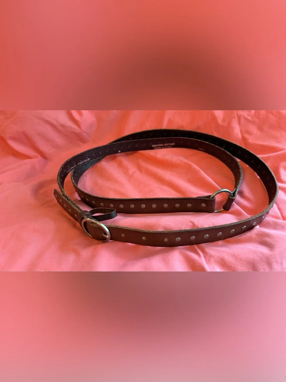 Silpada Brown Leather wrap Belt with rivets Round Silver-Tone Buckle. 72” long.